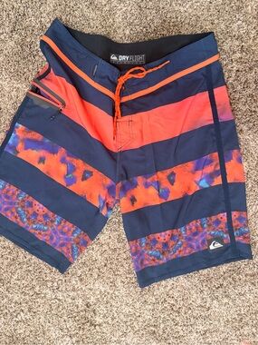 Quiksilver Navy and Orange Dry Flight Swim Shorts